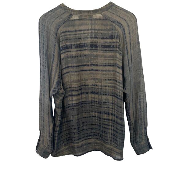 Vince 100% Silk Long Sleeve Button Front Brown Striped Tunic Blouse Womens XS - Picture 12 of 16